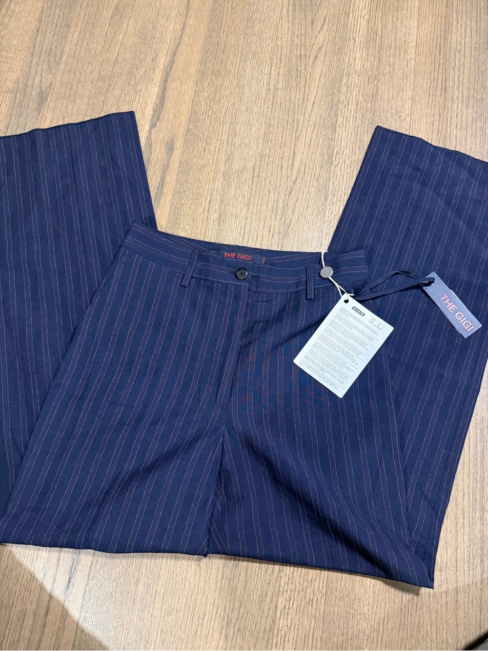 The Gigi NEW Made in Italy Wool Pinstripe Navy Dress Pants: Size Small